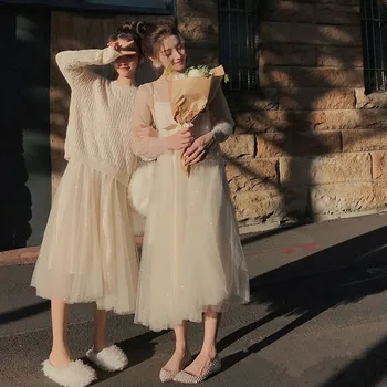 

Mesh Sweet Sequined Knitted Elegant Dress Summer Women Loose Lace Chiffon Casual Beach Beautiful Boho Long Dress Festa Ladies