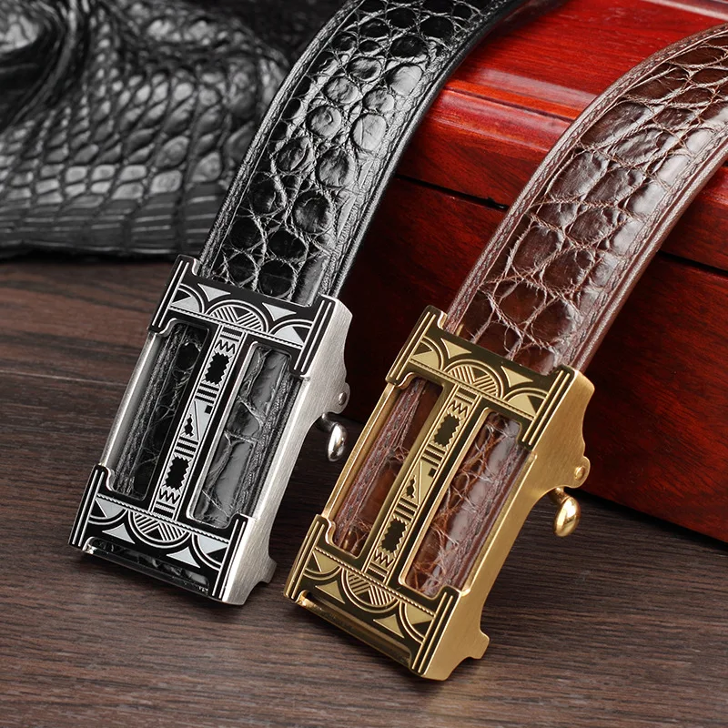 mens Real crocodile belts men genuine slide automatic buckle high grade business casual pants belt for man leather women