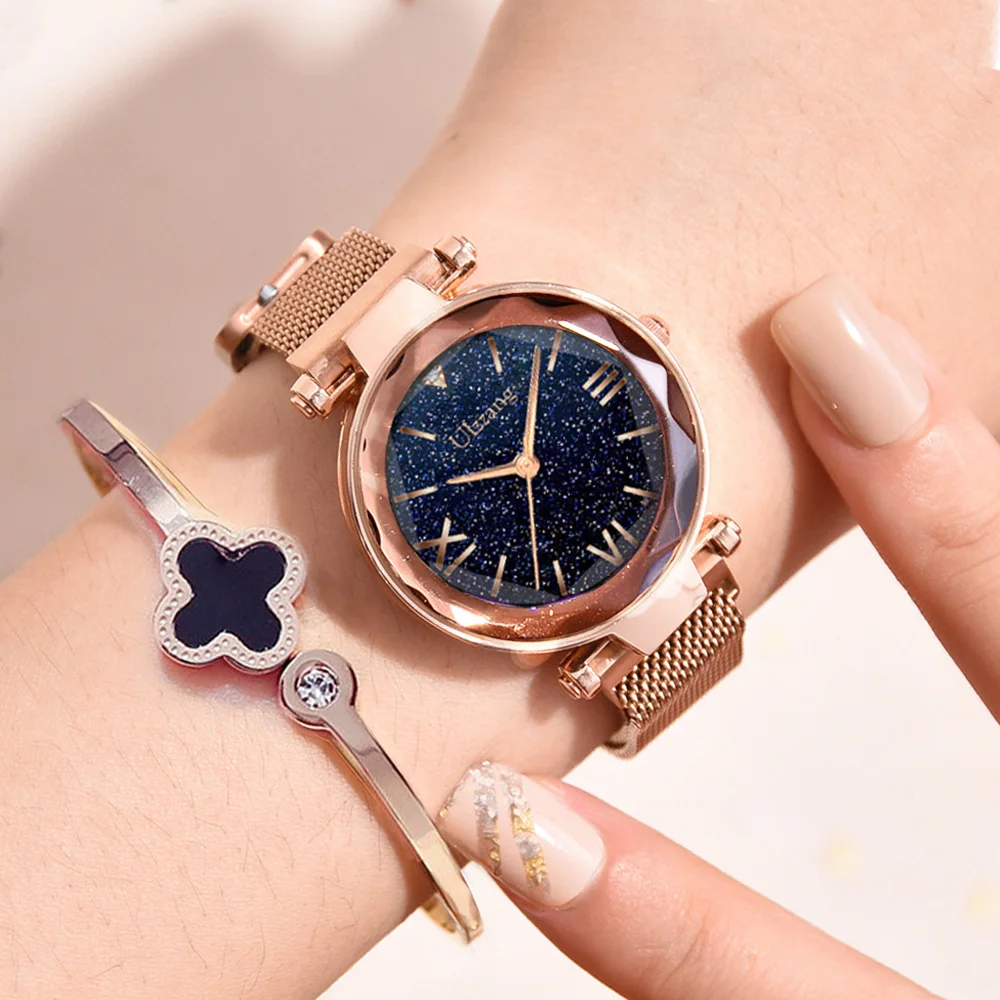 

Stylish Starry Sky Lady Watches Roman Numeral Easy Magnet Buckle Female Quartz Clock Lover's Gift Ulzzang Brand Casual Watch