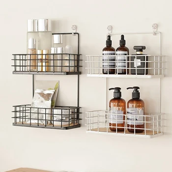 

Multi-Functional Wall Mount Iron Storage Rack for Kitchen Storage Spice Jars Makeup Wall Shelf Bathroom Toiletries Organizer