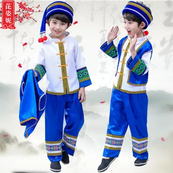 

Children Miao Show Serve Zhuang Dance Serve Ethnic Minority Yi Torch Festival Dong Gourd Silk Performance Clothing
