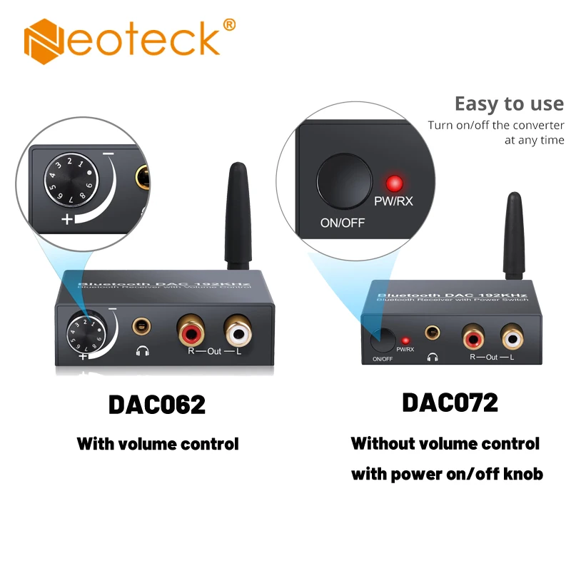 Neoteck 192Khz Bluetooth-Compatible DAC Digital to Analog Audio Converter Adapter Optical Coxial to RCA 3.5mm Jack Audio Adapter audio adapter audio converter adapter audio converter