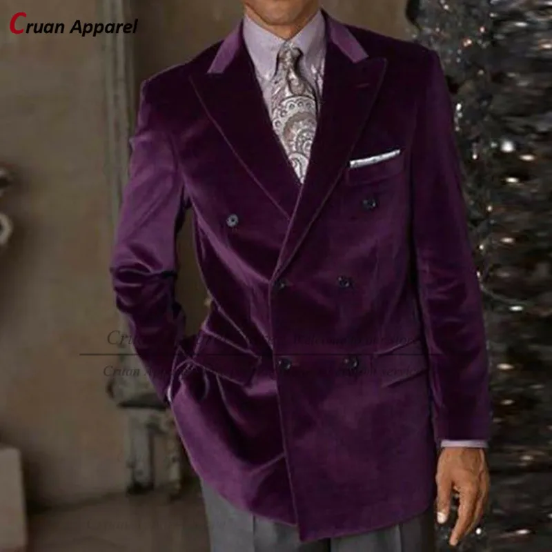(One Blazer) Green Velvet Men Blazer Wedding Tailor-made Gentleman Suit Jacket Formal Slim fit Double Breasted Man Coat