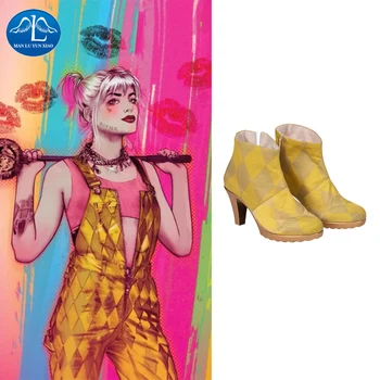 

Manluyunxiao Harley Quinn Cosplay High Heel Short Boots Birds of Prey Female Shoes Halloween Costumes for Kids Women Superhero