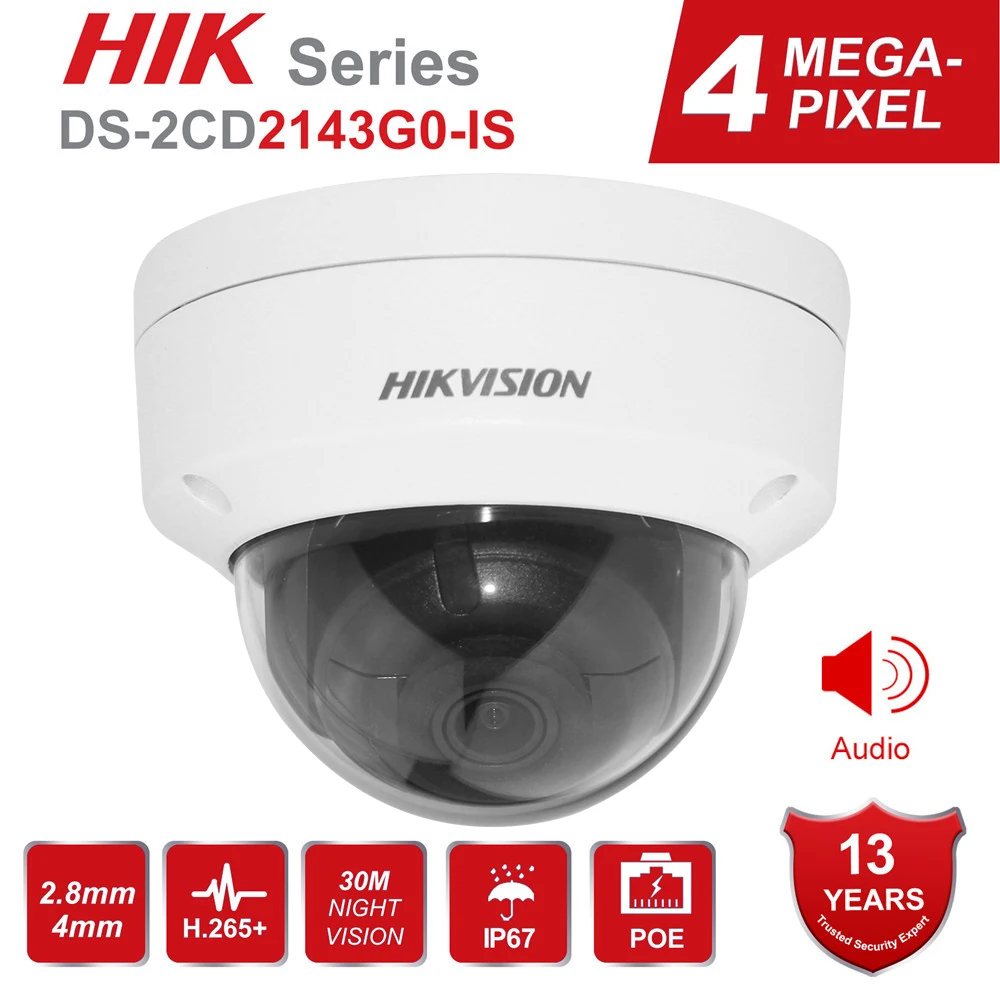 Hikvision POE IP Camera DS-2CD2143G0-IS 4MP Outdoor/Indoor Security Dome IP Surveillance Camera SD Card Slot Audio 30m IR Onvif