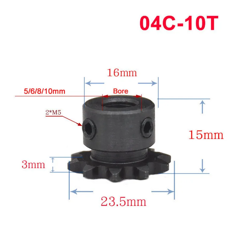 1Pcs 04C 2 Points 9 Teeth 2 Points 10 Teeth Chain Gear Industrial Sprocket Wheel With Top Wire Bore 5mm 6mm 8mm 10mm