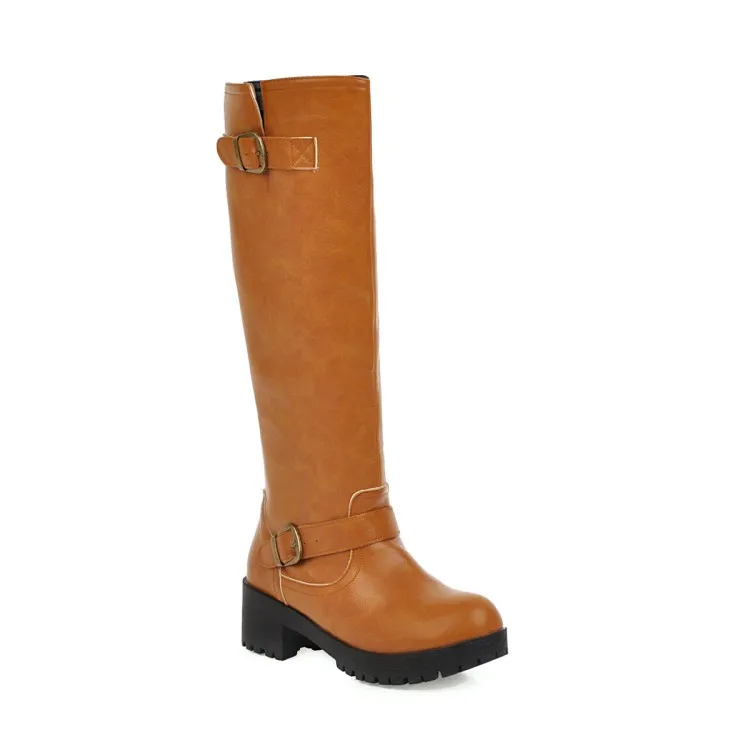 Women's Boots Autumn and Winter New Thick Bottom Comfortable Waterproof Platform Knee High Zip Sexy Fashion Pu Black Beige