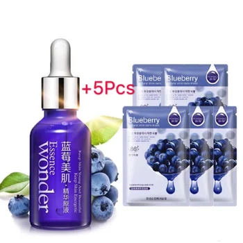 

woman Bioaqua Face Lifting Serum Skin Care Anti Aging Bluberry Wonder Essence and 5Mask