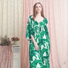 Женская одежда платье женская ночная рубашка комплект Женский длинный халат зеленый принт халат одежда для сна Ins Мода
