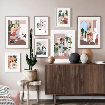 

Abstract Fashion Vintage Girl illustration Nordic Posters And Prints Wall Art Canvas Painting Wall Picture For Living Room Decor