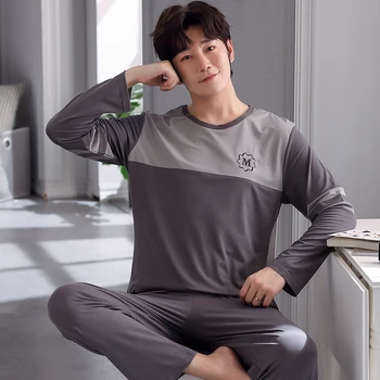 

Plus Size 3XL Men's Pajamas Homewear Autumn Cotton Pajamas Set with Pants Male Sleepwear Long Sleeve Cotton Home Clothes for Men