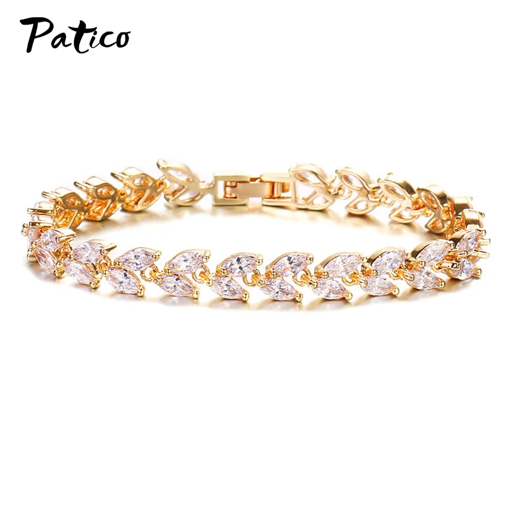 Лучший поставщик, Новое поступление, модные свадебные ювелирные изделия, белый кубический циркон, лист, очаровательные браслеты, прозрачные CZ Кристальные браслеты для женщин