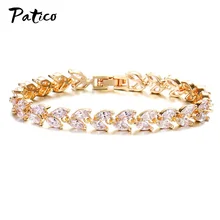 Лучший поставщик, Новое поступление, модные свадебные ювелирные изделия, белый кубический циркон, лист, очаровательные браслеты, прозрачные CZ Кристальные браслеты для женщин