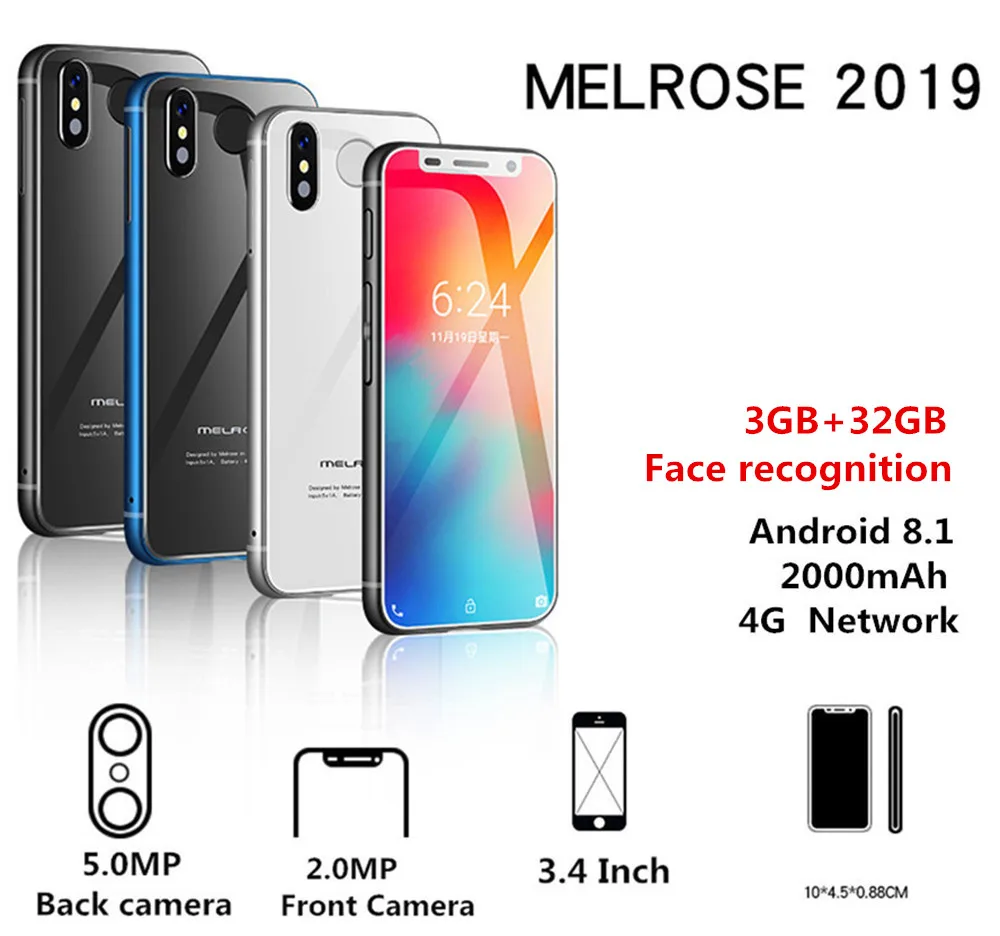  Melrose 2019 4G Lte Smallest Android Phone Google play 3.4'' Quad Core Android 8.1 Fingerprint ID S - 32965048670