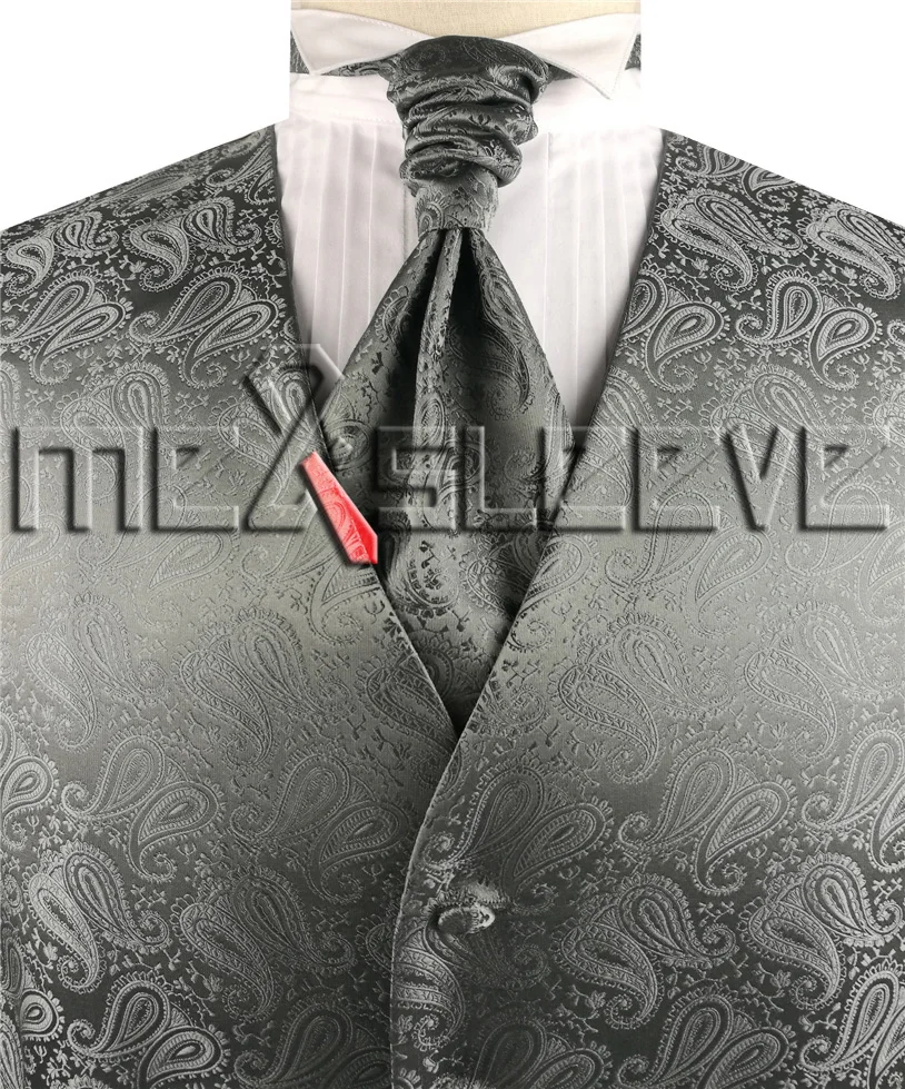 Смокинг с узором пейсли/свадебный жилет(жилет+ галстук+ носовой платок - Цвет: dark grey