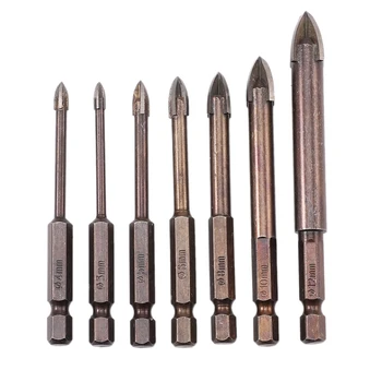 

SHGO HOT-7Pcs/Set Tungsten Carbide Glass Drill Bit Set Alloy Carbide Point with 4 Cutting Edges Tile & Glass Cross Spear Head Dr