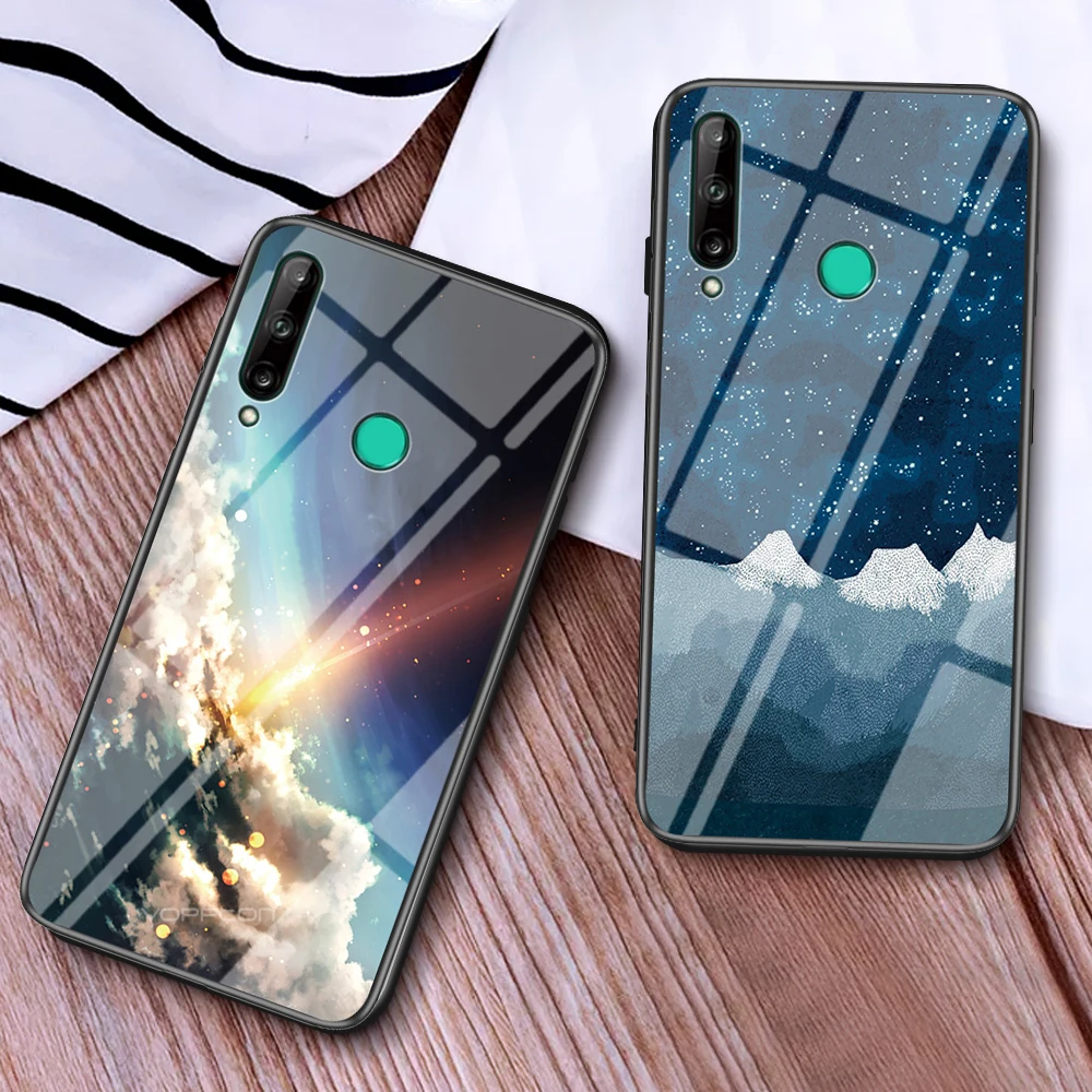 Starry Sky Tempered Glass Case For Huawei P40 Lite E Case Hard Plastic Back Phone Cover For Huawei Y7P 2020 Cover Funda