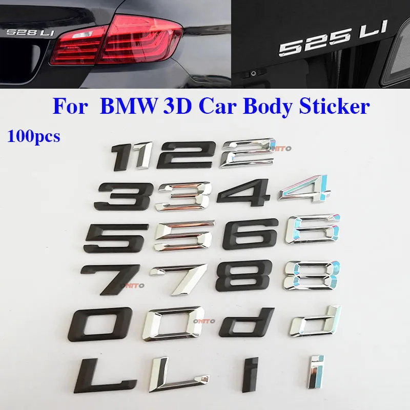 

Silvery/black 100pcs Emblem Lettering Badges Sticker Arabic Numbers Decals Badge 0 1 2 3 4 5 6 7 8 D/L/i for BMW 1 3 5 7 series