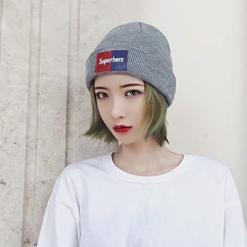 Модные толстые теплые вязанные шапочки Skullies с буквенным принтом, женские зимние шапки, шапки для девочек, женские вязаные шапочки, уличная шляпа панка