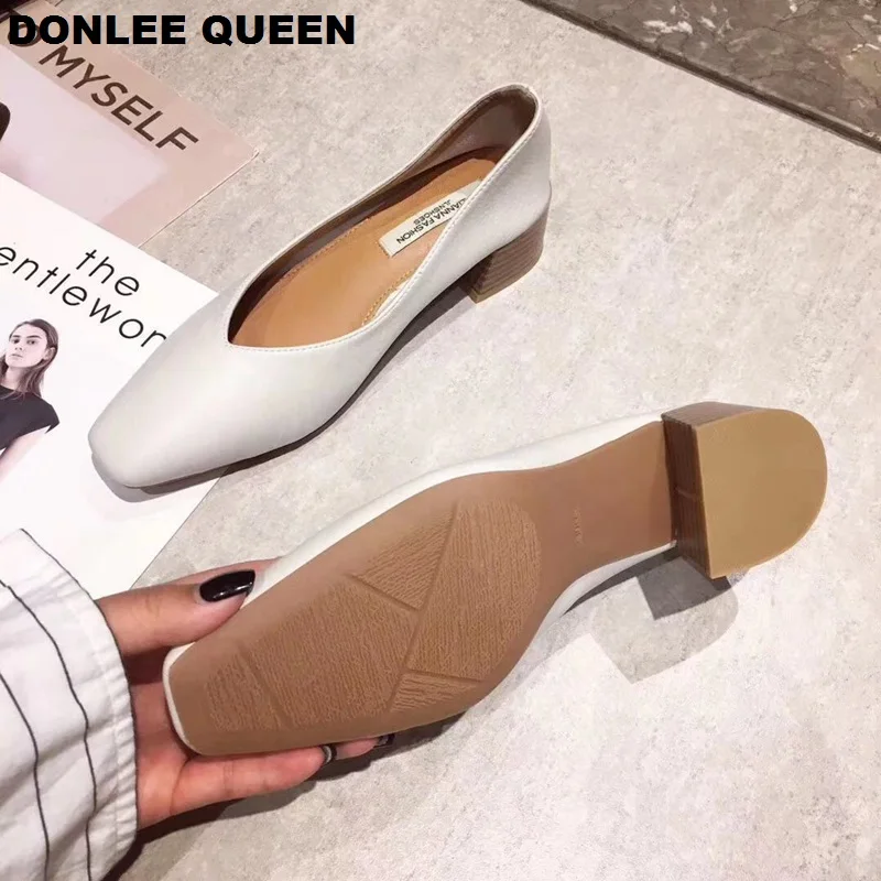 DONLEE QUEEN/обувь на толстом каблуке женские туфли-лодочки Рабочая обувь с квадратным носком Осенняя обувь без застежки на высоком каблуке обувь с закрытым носком zapatos de mujer