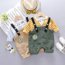 HYLKIDHUOSE/ г.; осенние комплекты одежды для маленьких мальчиков; одежда для малышей; костюмы; футболка в полоску; комбинезон; Детский костюм