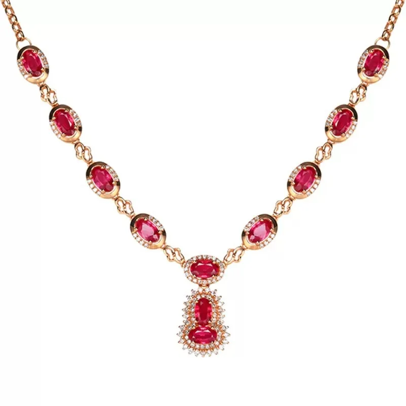 Luxury Rose Gold Plated Red Gems Crystal Bridal Necklace Cocktail Party Bling Bling Shine Crystal Necklace Charm Women Jewelry