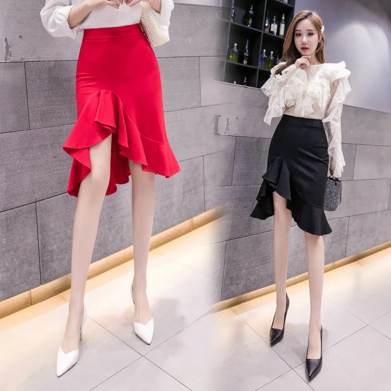 

Fishtail Skirt Skirt Women's High-waisted Mid-length Autumn Clothing Irregular Skirt Summer Flounced Skirt