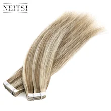 Neitsi прямые волосы на клейкой основе, не Remy, лента для наращивания человеческих волос, 1" 16" P14/24 K# двусторонняя изолента, цвет фортепиано