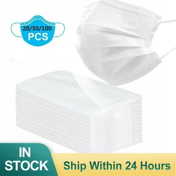 

100PCS 3-layer Mask Within 24 Hours Delivery Disposable Mask Dust Mask White Nose Big Face Mask