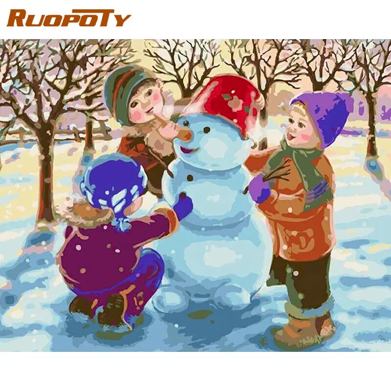 

RUOPOTY Framed Oil Painting By Numbers Childen Picture By Number Christmas Gift HandPainted On Canvas For Home Decor Artcraft