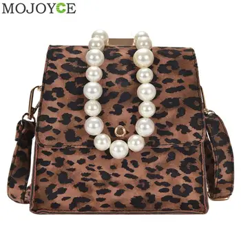 

Fashion Leopard Crossbody Bags Women PU Leather Shoulder Pearl Top-handle Shopping Handbags