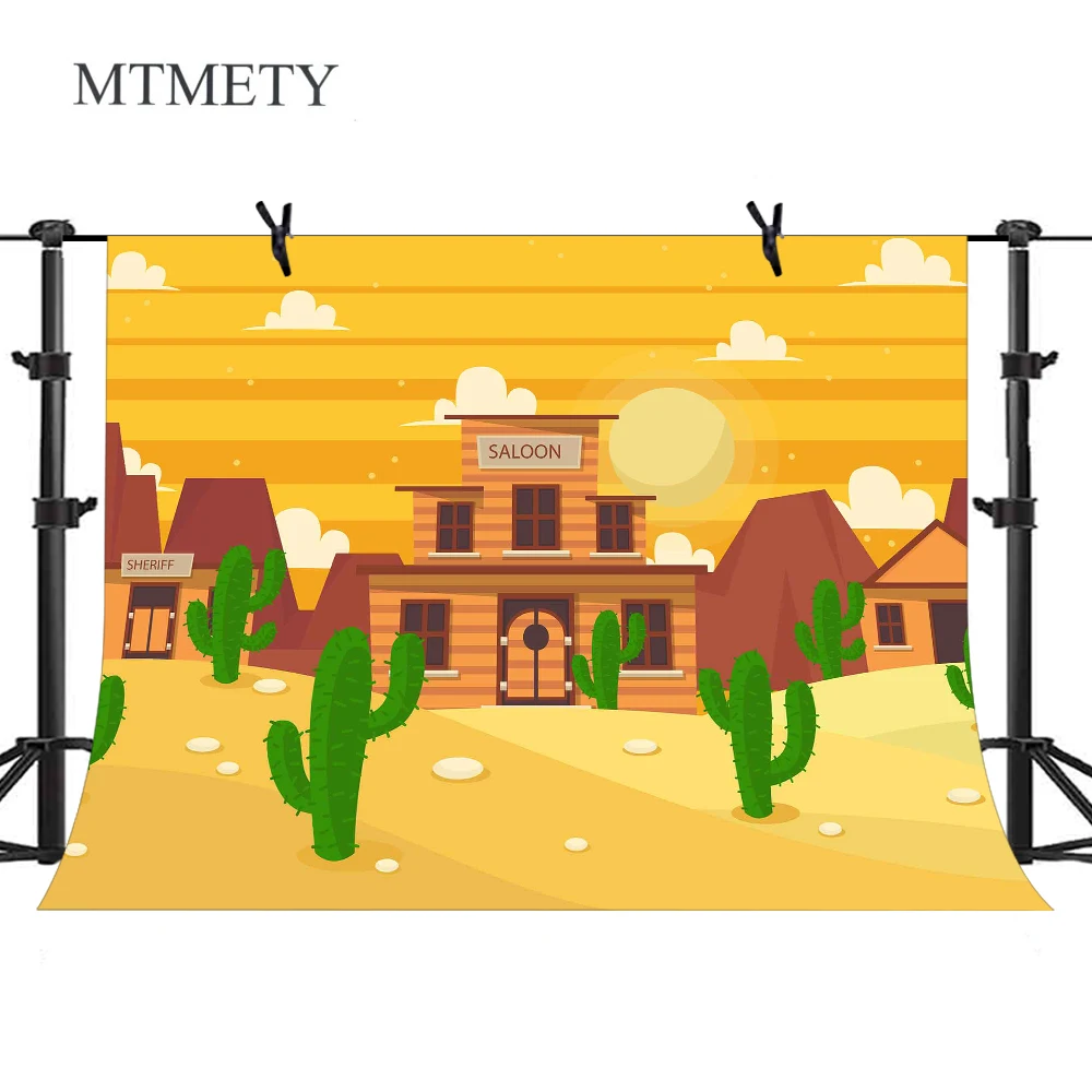 

MTMETY Photography Background Vinyl Desert Cactus Backdrop Western Saloon Wooden Building Cowboy Traveling Portrait Prop