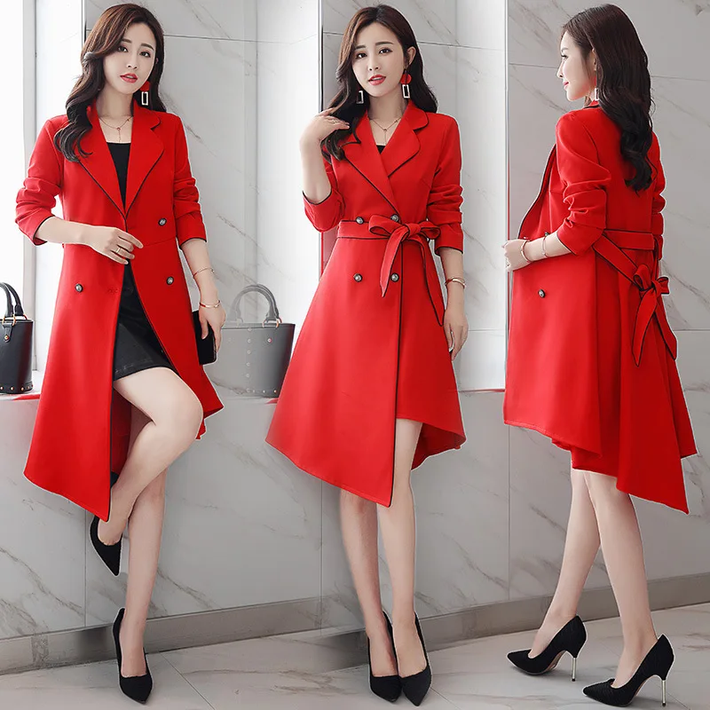 

Irregular Hem Trend Joint Elegant Fashion Solid Color Double Breasted 2018 Autumn