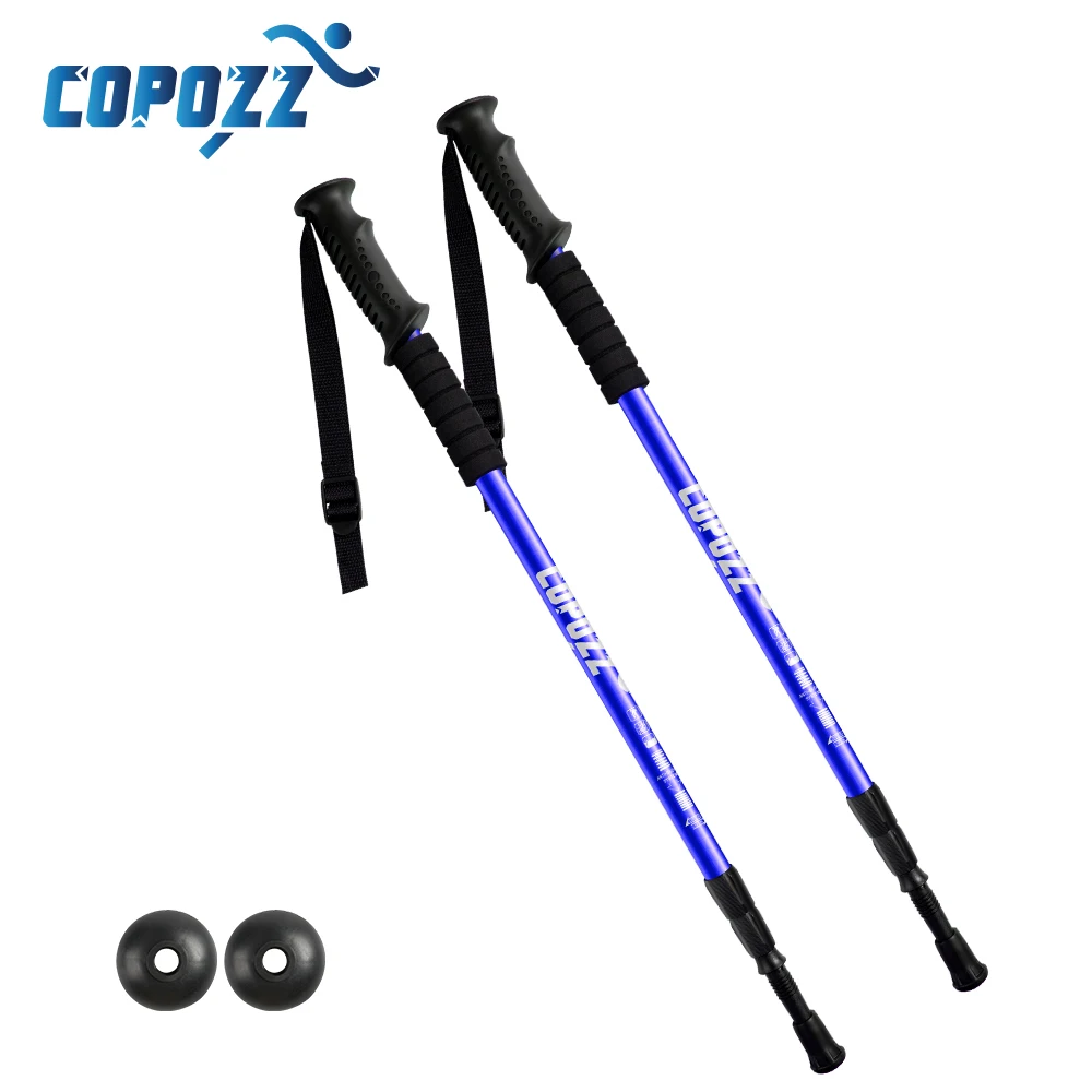 One Pair Hiking Camping Anti-Shock Walking Sticks Telescopic Trekking Poles Ultralight Walking Canes With Rubber Tips Protectors