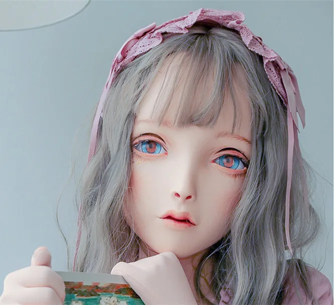mask4 with wig LiLi Mask-68) Сладкая девушка Смола Маска на голову кигуруми косплей японская ролевая игра Аниме силиконовая кигуруми маска Трансвестит кукла - Цвет: mask4 with wig