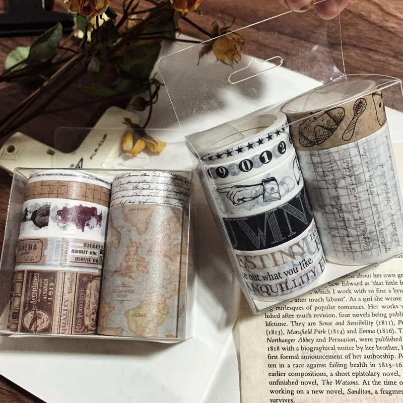 7 рулонов/коробка винтажная крафт-бумага сетка/билет/карта/английская