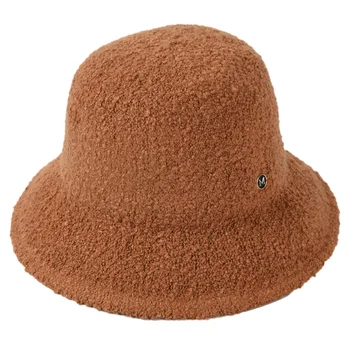 

Women Hats Female Loop Yarn Letter M Bucket Hats Thick Warm Winter Hats Solid Color Collapsible Bucket Hat Caps