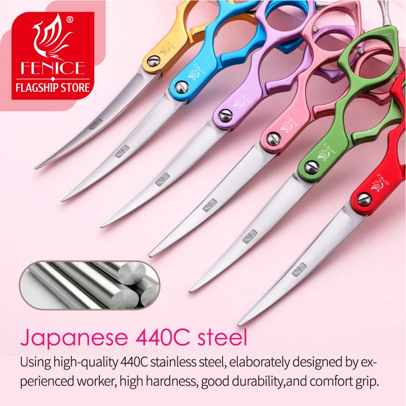 Dog Grooming Scissors Fenice Professional JP440C&VG10 6.0 6.5 Inch Curved Pet Scissor Dogs Cats