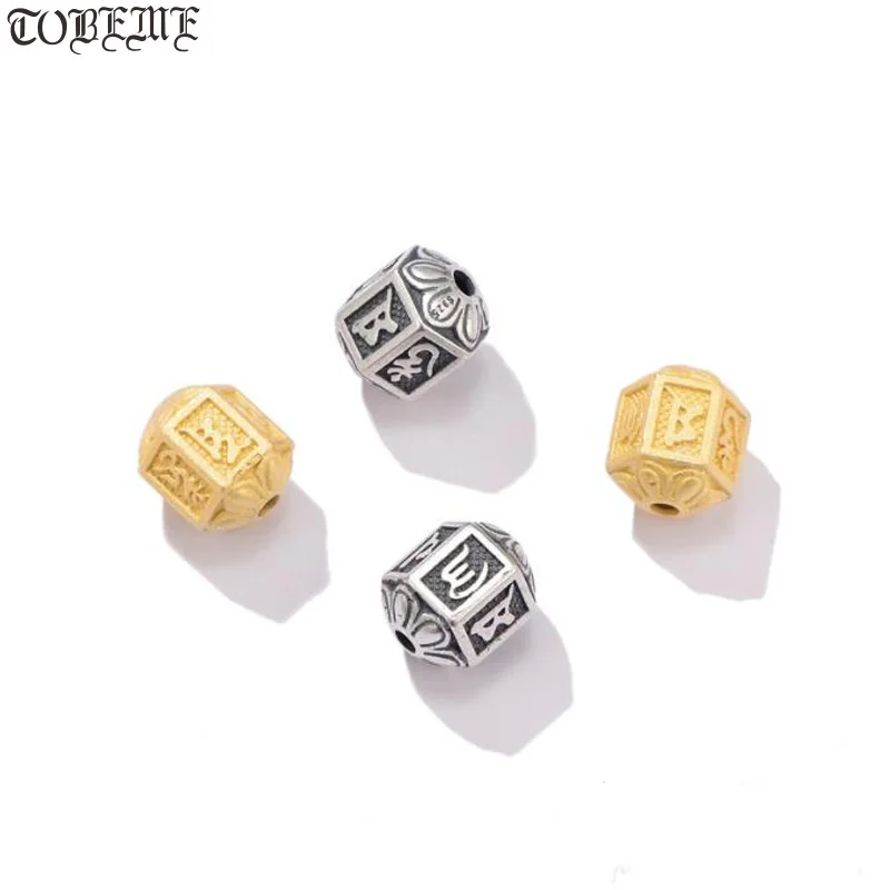 

100% 925 Silver Gold Plated Tibetan Six Words Proverb Beads Buddhist OM Mantra Loose Beads Good Luck Jewelry Jewelry Findings