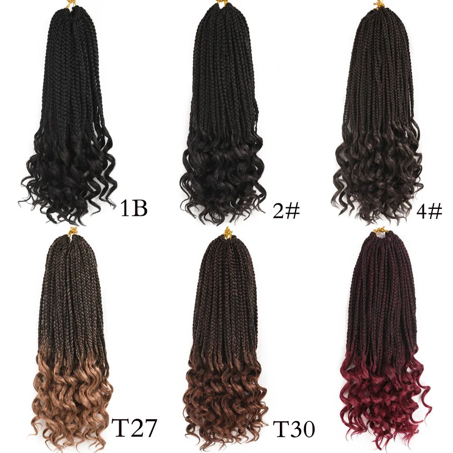 

Girl 14"18"24" Box Braids Twist brown Ombre Bug Braiding Hair Curly Ends Synthetic Hair Extensions Crochet Braids 22 strands/lot