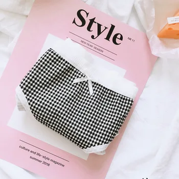 

Fashion sexy lingerie underwear Black and White Plaid Sweet Cute Sports Young girl Panties Daily Briefs Cotton Women's Underwear