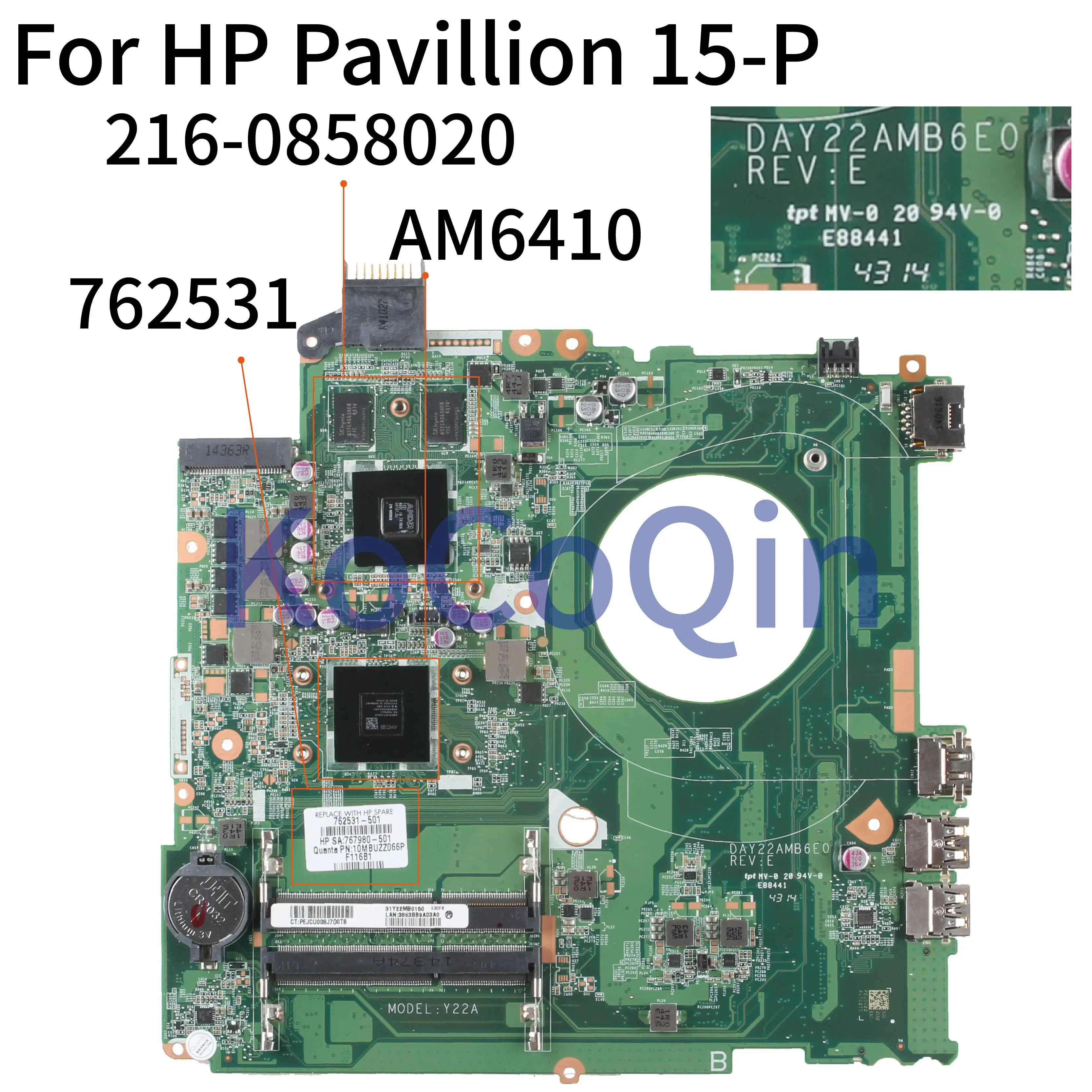 KoCoQin материнская плата для ноутбука hp павильон 15-P Core A8 AM6410 216-0858020 2 Гб материнская плата 762531-001 762531-501 DAY22AMB6E0