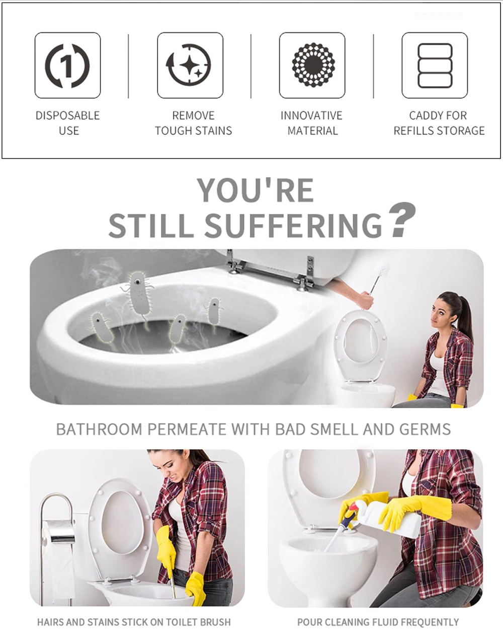 Bathroom Disposable Cleaning Toilet Brush Long Handle No Dead Angle Cleaning Brush Replacement Brush Head Cleaning Tool