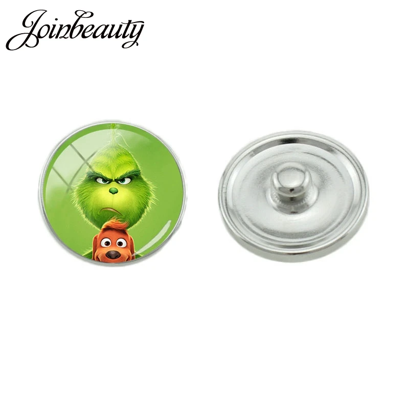 

JOINBEAUTY Grinch Pattern Glass Snap How The Grinch Stole 10/16/18mm Glass Snap Buttons For DIY Snap Bracelet 5pcs/lot XM03
