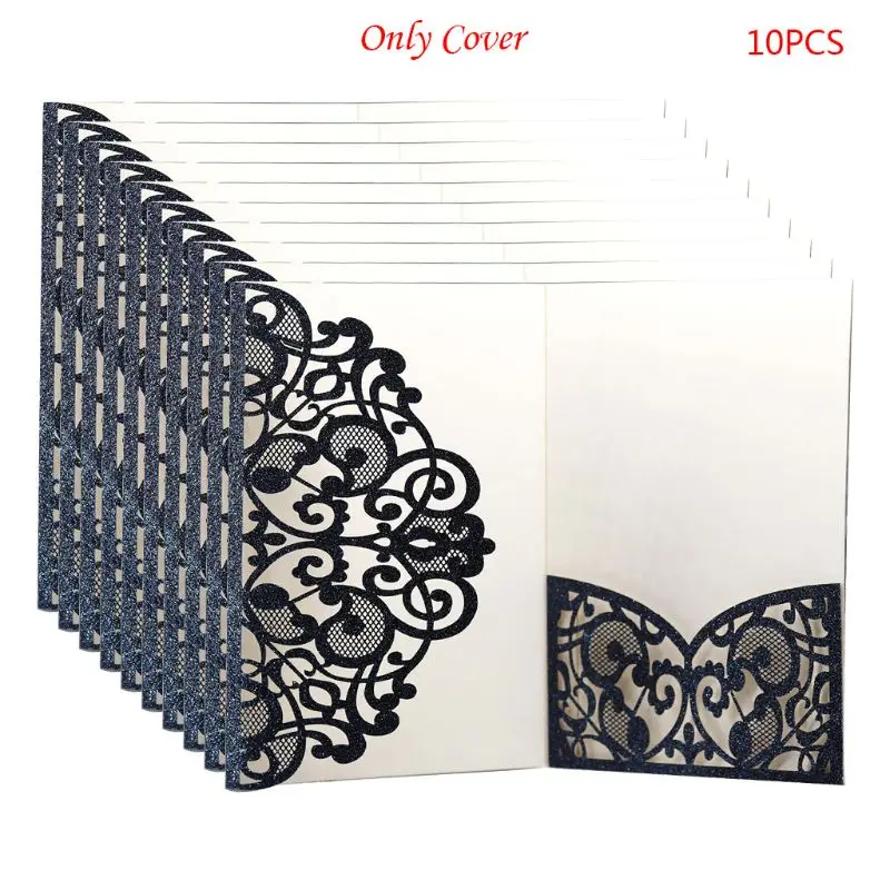 Синий 10pcs/pack Laser Cut Wedding Greeting Invitation Card Cover Personalized Hollow Business Engagement Party Supplies E65B - Цвет: Синий