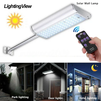 

70LED 1100LM Solar Light Radar Motion Sensor Waterproof IP65 Solar Wall Lamp Street Light 5 Modes Remote Controller for Garden