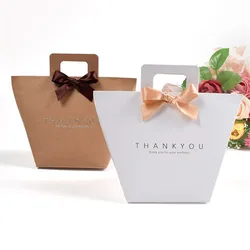 Bolsa de papel Kraft de "Thank You" con asas, paquete de caja de dulces de regalo, bolsas de recuerdo para fiesta de cumpleaños y boda, color blanco bronce, 50 piezas