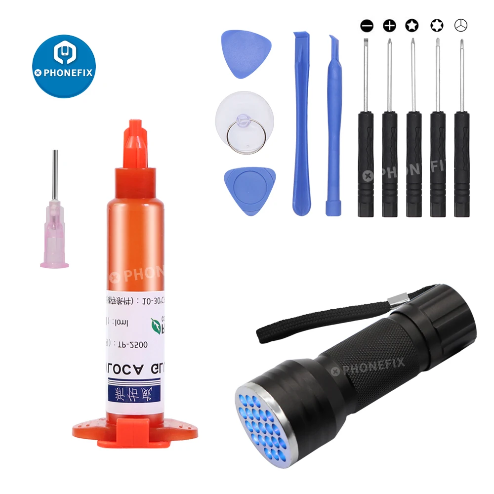 tp-2500 UV Glue LOCA Liquid Optical Clear Adhesive 5ml 10ml with UV Cutting Light Screwdriver Set for Phone glass Screen Repair relife 50ml cp 0001 transparent adhesive clear liquid glue cp 0002 glue mobile phone frame repair lcd screen glass glue