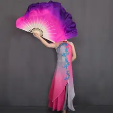 Двухслойный Вентилятор Китайский народный танец веер для танца живота вуаль Половина Круг бамбуковый складной веер пара(1л+ 1р) градиент