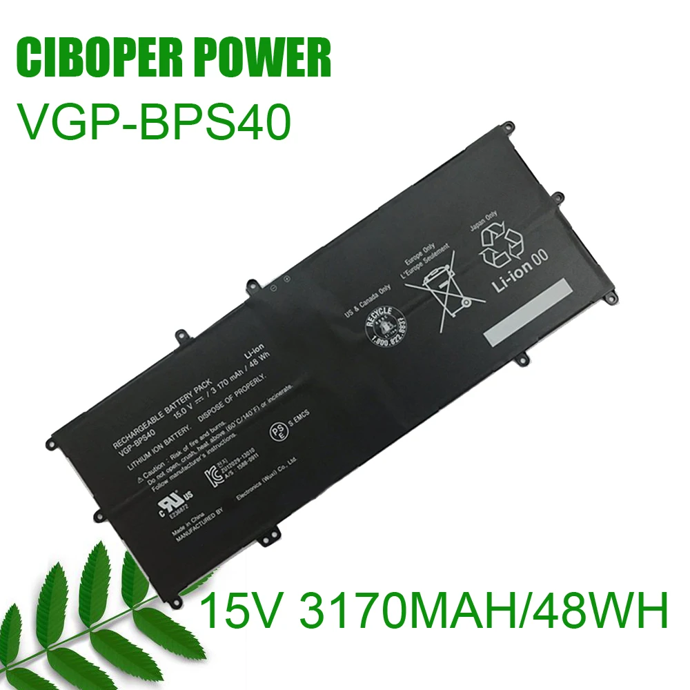 Ciboper-Bateria do portátil de energia, VGP-BPS40, 15V,